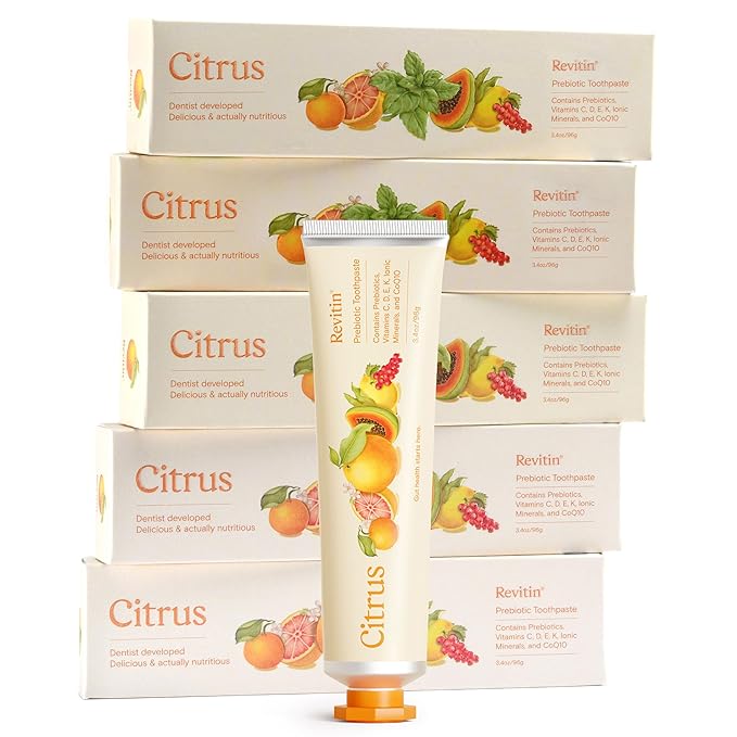 Revitin Toothpaste | Fluoride-Free Prebiotic Citrus Tooth Gel | No SLS, Gluten Free, Dye Free, GMO Free, No Sweeteners | Non-Toxic, Kid Approved, Pack of 5
