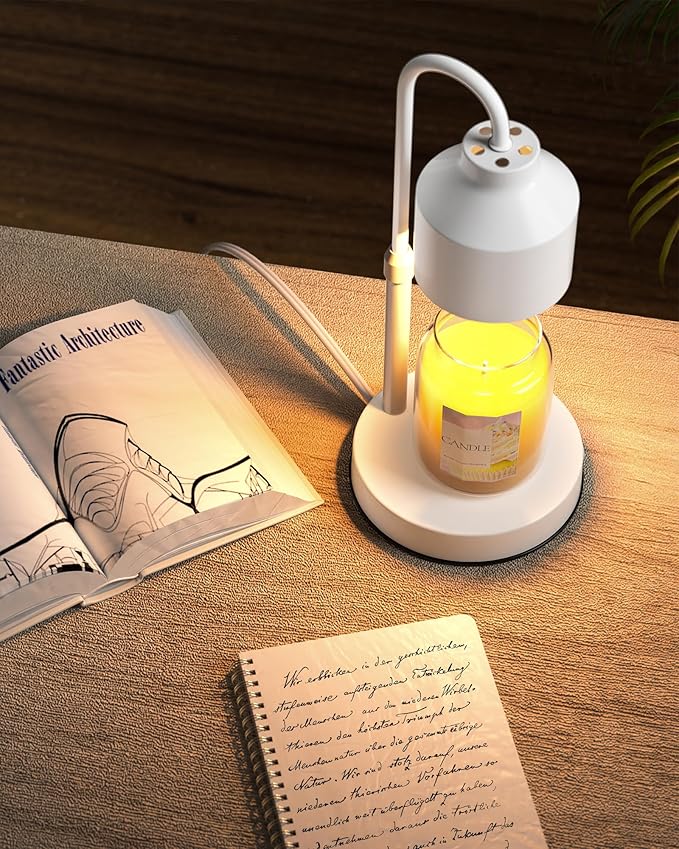 Electric Candle Warmer Lamp White, Candle Lamp Warmer with Timer, Wax Warmer Lamp for Jar Candles, Adjustable Height Candle Light Warmer with 2 Bulbs