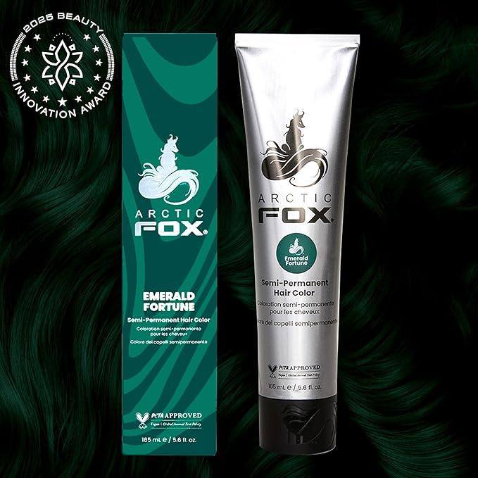 Arctic Fox Semi-Permanent Hair Color Dye, Emerald Fortune, Vibrant Teal Green, Vegan & Cruelty-Free, Ammonia-Free, Hydrating Formula, For All Hair Types, 5.6 Fl Oz (Pack of 2)