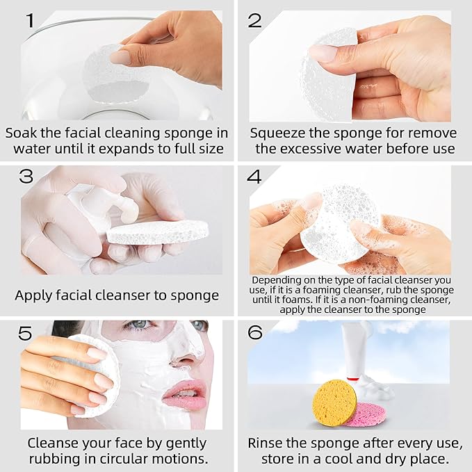 60-Count Compressed Facial Sponges|100% Natural Kickleen Cellulose Cosmetic Spa Sponges for Daily Facial Cleansing|Makeup and Mask Removal | Exfoliating | Skin Massage | Pore Exfoliation(White)