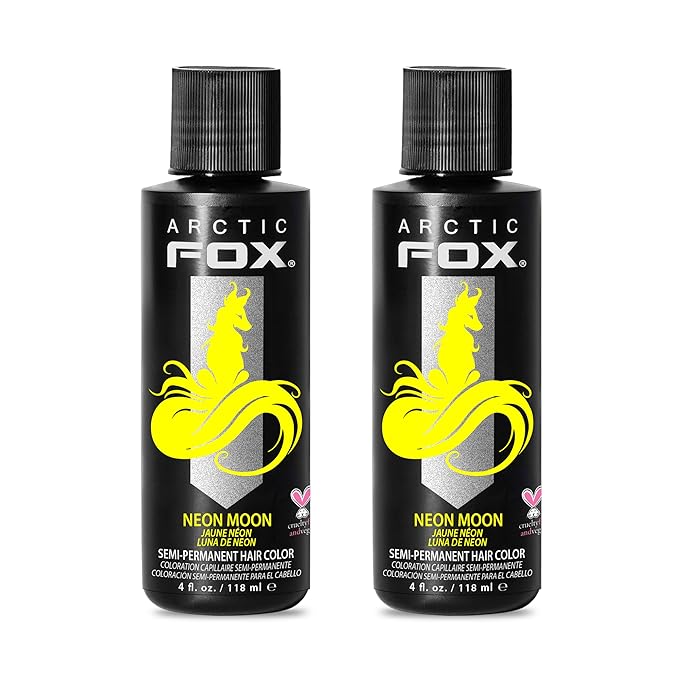 Arctic Fox Semi-Permanent Hair Dye, Neon Moon UV Reactive, Vegan & Cruelty-Free, Vibrant Neon Yellow, Ammonia-Free, Conditioning Formula, For All Hair Types, 4 Fl Oz (Pack of 2)
