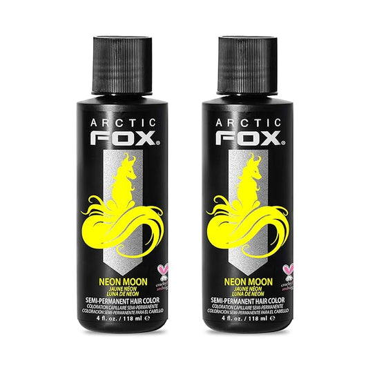 Arctic Fox Semi-Permanent Hair Dye, Neon Moon UV Reactive, Vegan & Cruelty-Free, Vibrant Neon Yellow, Ammonia-Free, Conditioning Formula, For All Hair Types, 4 Fl Oz (Pack of 2)
