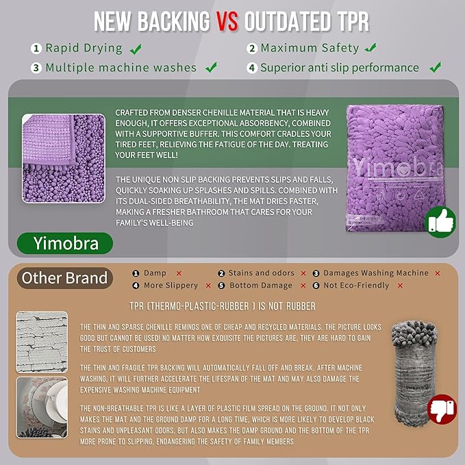 Yimobra Large Bathroom Rugs Non Slip Washable 36x24 Inch - Ultra Soft Absorbent Chenille Bath Mat, Quick Dry Shaggy Floor Carpet for Tub Shower, Lavender Home Decor Accessories