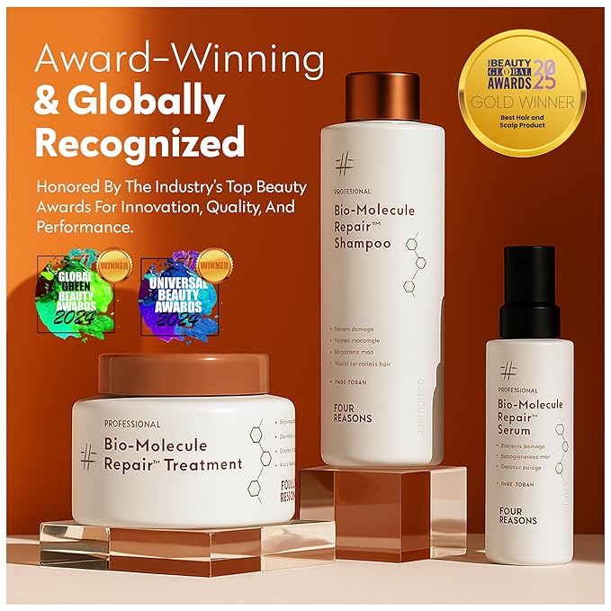 FOUR REASONS Bio-Molecule Repair Shampoo - Sulfate-Free Bond Repair Shampoo for Damaged & Dry Hair, Strengthens & Restores Moisture Balance - Vegan & Cruelty-Free