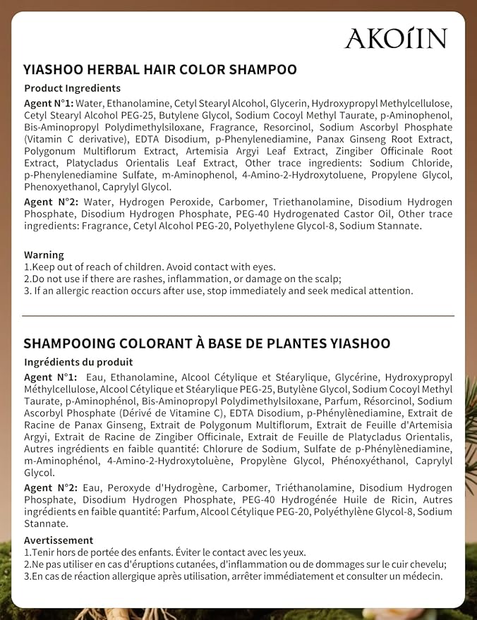 Dark Brown Hair Dye Shampoo, 3-in-1 Hair Color, Permanent, Unisex, 100% Gray Coverage, Seamless Root Blend, Last More than 60 Days, 5 Plant Extracts, Frizz-Free, with Dye Tools, 500ml