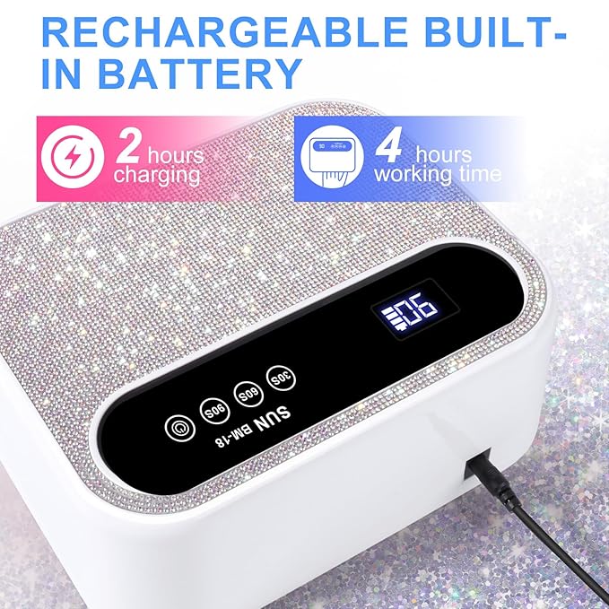 Cordless Nail lamp,Rechargeable Professional Lamp 42Pcs Beads UV Light for Gel Nails Automatic Sensor for Nail Art at Home and in Salons White Diamond