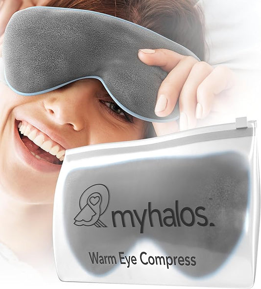MyHalos® Heated Eye Mask for Dry Eyes - Steam Warm Compress for Eyes - Remove Styes, Chalazion Therapy Warming and Heating Pad Hot Compress - Moist Heat Mask for Blepharitis & MGD
