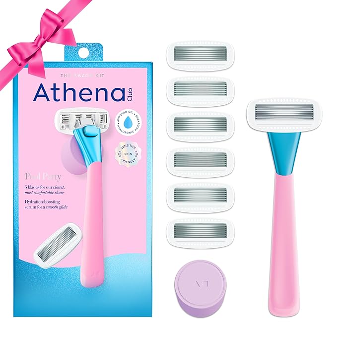 Athena Club Women's Razor Shave Kit, 1 Pool Party Razor Handle + 6 Blade Refills