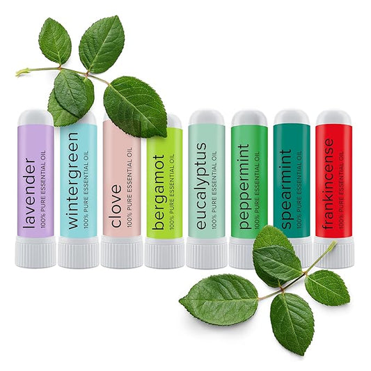 MOXĒ Nasal Inhalers Bundle, 8 Essential Oils, 100% Pure and Undiluted, Therapeutic Grade, No-Mess Portable Aromatherapy, Includes Eucalyptus, Peppermint, Lavender, Wintergreen, Made in USA - Pack of 8