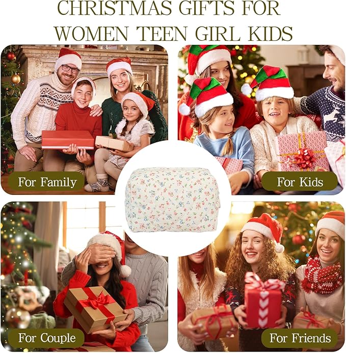 Quilted Makeup Pouch,Cotton Puffy Makeup Bag, Coquette Cosmetic Bag for Women and Girls, Aesthetic Organizer Bag, Cute Flower Travel Toiletry Bag