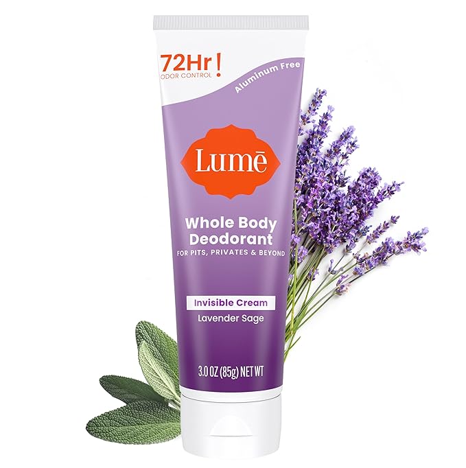 Lume Whole Body Deodorant - Invisible Cream Tube - 72 Hour Odor Control - Aluminum Free, Baking Soda Free, Skin Safe - 3.0 ounce (Lavender Sage)