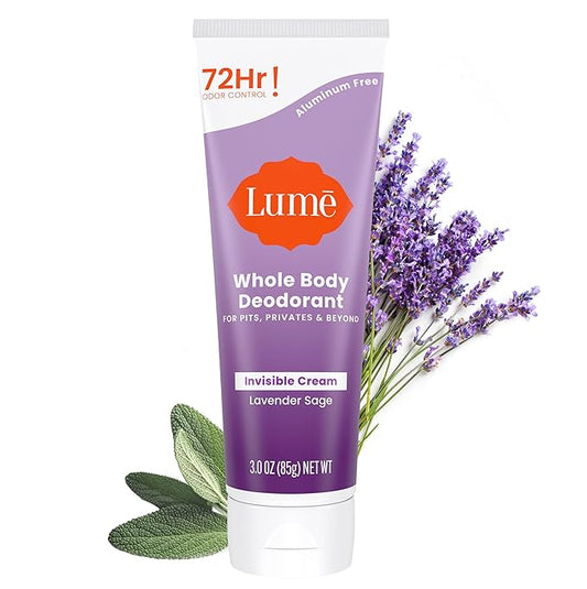 Lume Whole Body Deodorant - Invisible Cream Tube - 72 Hour Odor Control - Aluminum Free, Baking Soda Free, Skin Safe - 3.0 ounce (Lavender Sage)