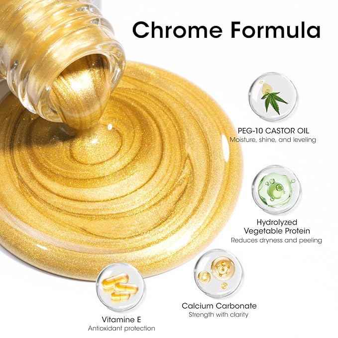 GELLEN Metallic Nail Polish Set, Gold Silver Chrome Mirror Nail Polish with 3-in-1 Base Coat Top Coat Strengthener Polish, Air Dry Nail Lacquer for Finger Toe, Christmas DIY Manicure Gift