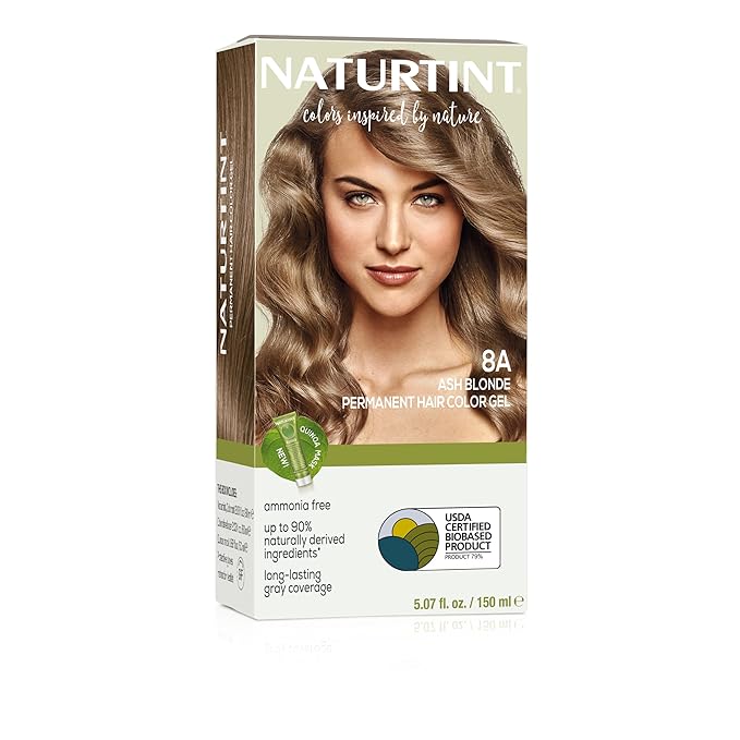 Naturtint 8A Ash Blonde Permanent Hair Color (Pack of 1), Ammonia Free, Vegan, Cruelty Free, up to 100% Gray Coverage, Long Lasting Results (Packaging may vary)