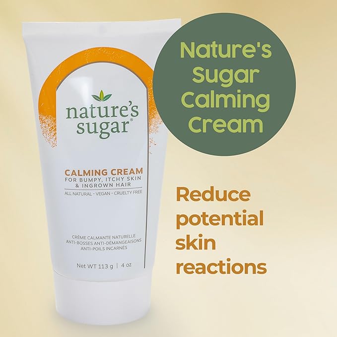 Nature’s Sugar Calming Post Wax Care Cream – Soothing Aftercare for Ingrown Hair & Itchy Skin – Hydrating Shea Butter & Sunflower Seed Oil– Fast-Absorbing Post Wax Cream for All Skin Types – 4 oz