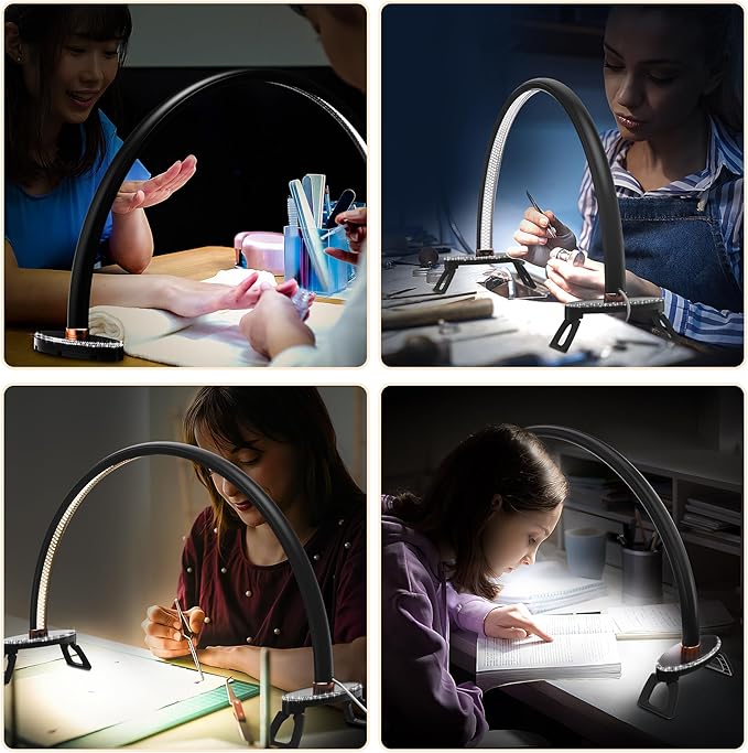 Half Moon Light for Nail Desk, Black Nail Tech Desk Lamp with Stepless Dimming, 3 Color Temperature, for Manicure, Tattoos, Eyebrows, Beauty