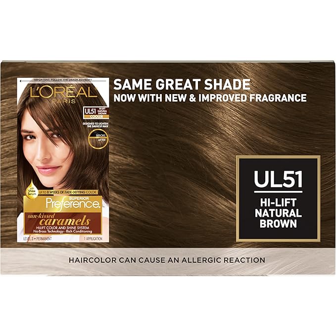 L’Oreal Paris Superior Preference Fade-Defying + Shine Permanent Hair Color, UL51 Hi-Lift Natural Brown, Pack of 1, Hair Dye