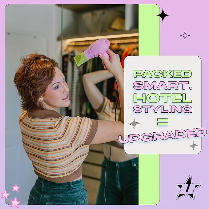 Travel Hair Dryer – Lightweight, Portable Dual Voltage Mini Blow Dryer for Women and Men with Foldable Handle, and Nozzle for Targeted Styling - Works on Short and Long Hair