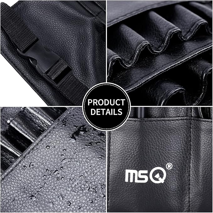 MSQ 23 Pockets Professional Cosmetic Makeup Brush Bag with Adjustable Artist Belt Strap Multi Pockets PU Leather Portable Cosmetic Brush Holder Organizer (Brush Not Included)