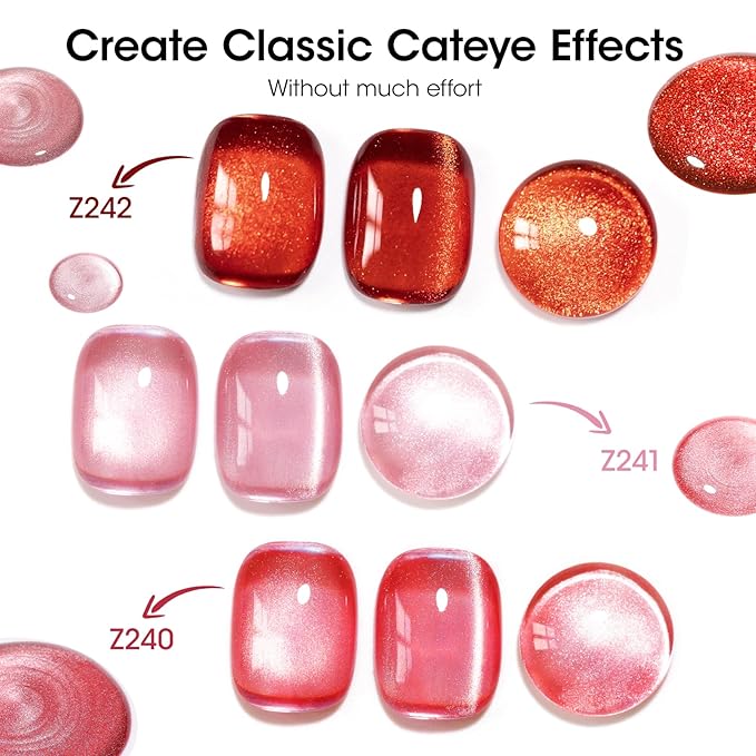 GELLEN Quick Dry Cat Eye Nail Polish Kit, 3 Colors Cranberry Spark Magnetic Fingernail Polish, Fast Drying Glitter Nail Lacquer Non Gel with Magnet Tool, DIY Salon Home