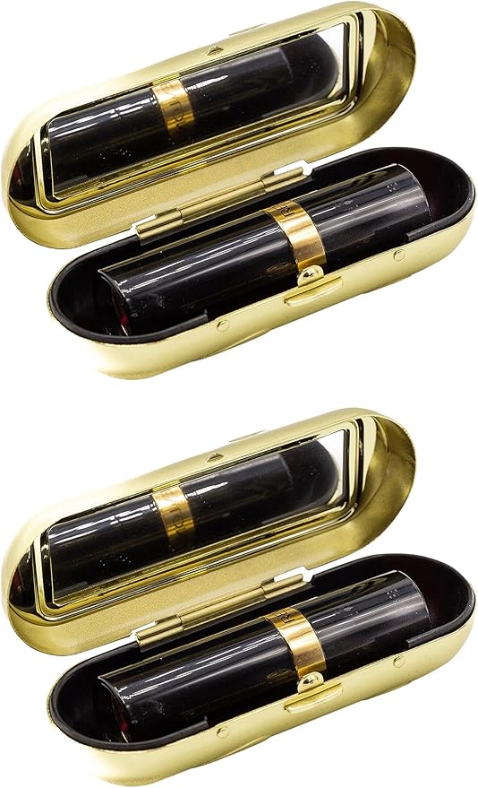 Stephanie Imports Set of 2 Capsule Shaped Lipstick Cases With Glass Mirror (Gold Wave)
