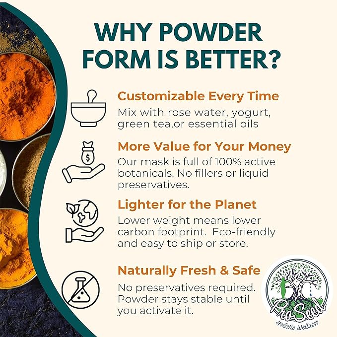 ProSeed Turmeric Vitamin C Clay Mask – Face & Body Powder Mask with Oats, Aloe & Natural Clays for Sensitive Skin, Pores, Blemish Appearance, Even Skin Tone Scarring, Dull Skin, Blackheads