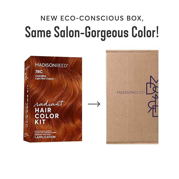 Madison Reed Radiant Hair Color Kit | 7RC Light Ginger Red with Vivid Copper Tones (Carrara Crimson) Vivid Color-Enhancing Formula | Salon-Quality Permanent Hair Dye | PPD-Free & Ammonia-Free |1 Pack