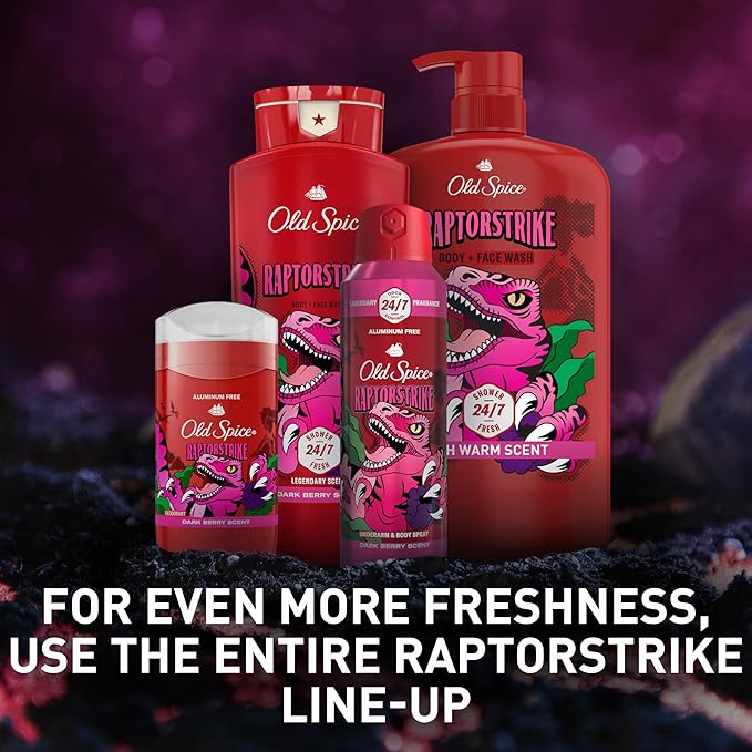 Old Spice Aluminum Free Deodorant for Men, 24/7 Odor Protection, 24/7 Freshness & Lasting Scent, Goes on Clear, Raptorstrike with Dark Berry Scent, 3.0 oz (Pack of 3)