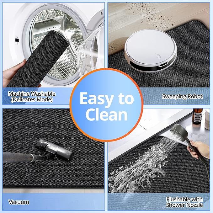 Toilet Rugs U Shaped Washable 24x20, Ultra Thin Toilet Rug Super Absorbent, Toilet Mat Rubber Backing Non-Slip, Toilet Mats Machine Washable Dry Quickly, Contour Bathroom Shower/Kids-Black