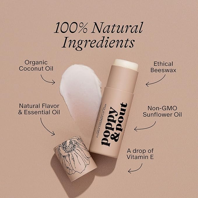 Poppy & Pout Lip Care Set | Lip Balm & Scrub | Sustainable Cardboard Tubes & Glass Jars, All Natural, Beeswax, Coconut Oil, Cruelty Free, Exfoliating & Moisturizing Lip Treatment (Island Coconut)