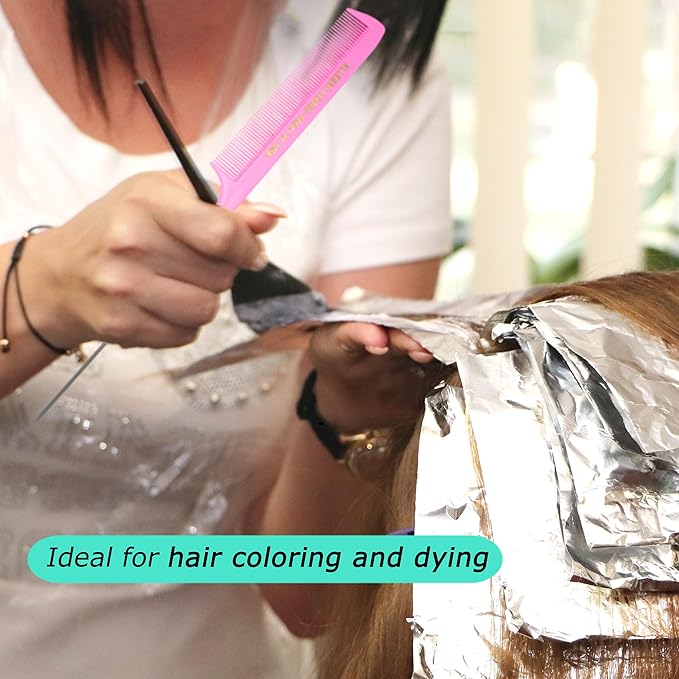 Allegro XL Pintail Rat Tail & Parting Combs - Metal Tail Foiling & Pin Combs (2 Pc., PINK)