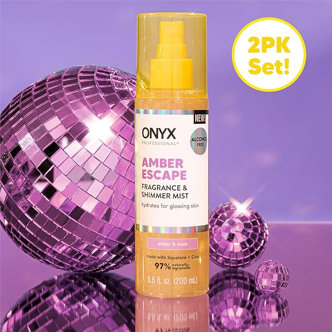 Onyx Professional Hydrating Shimmer Mist with Squalane & Cica, Amber Escape, 6.5 fl oz, 2pk - Shimmer Hair and Body Mist Creates a Radiant Glow with Lightweight Moisture