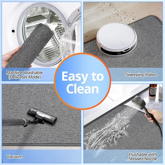 2 Pack Bathroom Rugs 17x27Inch, Thin Bath Mat with Rubber Backing Non-Slip, Absorbent,Quick Dry Machine Washable, Home Decor Accessories Cozy Cloth Bathroom Mat fit Under Door/Sink/Tub/Shower-DarkGrey