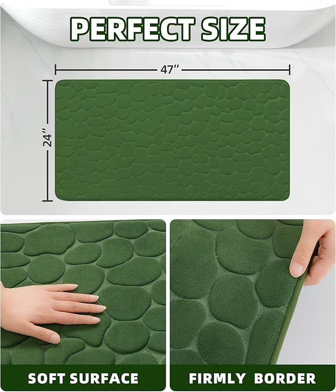 YIHOUSE Memory Foam Runner Rug, Cobblestone Bathroom Runner Rugs Super Water Absorbent Bath Mats for Bathroom Machine Washable Bath Rugs for Hallway Bedroom Laundry Room(24 x 47,Green)