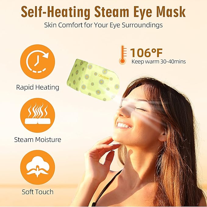Serfeymi 10 Packs Steam Eye Masks,Disposable Self Heated Warm SPA Moist Eye Mask Compress Pad for Sleeping,Eye Fatigue Relief,Christmas Stocking Stuffers - Upgraded Scent-Chamomile