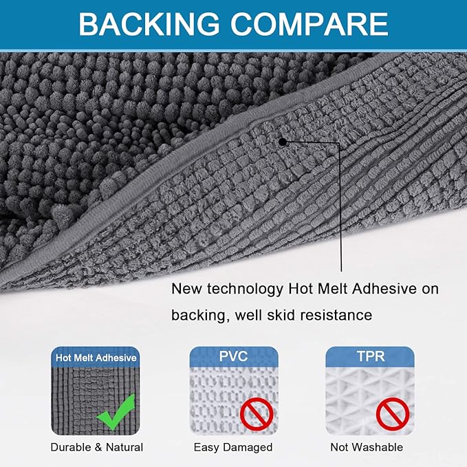 H.VERSAILTEX Bathroom Rugs Bath Mat Runner Rug Non Slip Kitchen Rug Extra Long Bath Rug Runners Oversized 59" x 20" Absorbent Washable Dry Fast Plush Area Rug for Bathroom/Bedroom - Grey