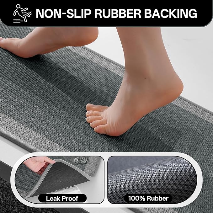 Non Slip Bath Mat Bathroom Rugs, Quick Dry Super Absorbent Washable Shower Bath Mats, Rubber Backing Ultra Thin Bathroom Rug Fit Under Door, Grey 24x36