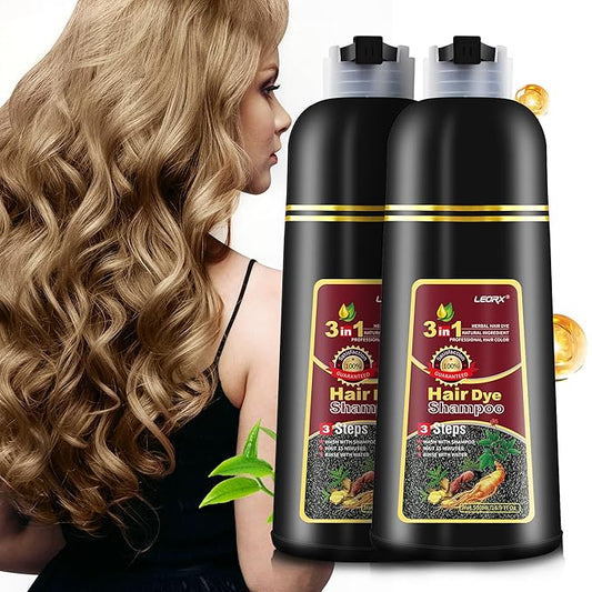 2 Pack Hair Dye shampoo, Leorx Chestnut Brown 3 In 1 Color Shampoo Instant Herbal Coloring Shampoo Refresh Hair For Women&Men - Tintes Para El Cabello Profesional