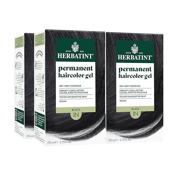 Herbatint Permanent Hair Dye - 1N Black - For Up To 100% Gray Coverage of Resistant Gray Hair - Ammonia-Free, Alcohol-Free & Vegan - Salon Influenced Hair color 5.75 fl oz (4 Pack)