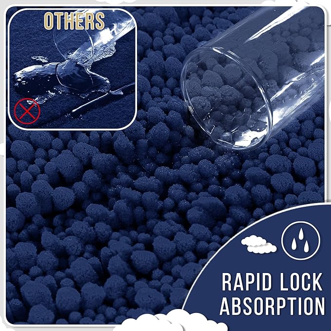 Yimobra Bathroom Runner Rug 60x24 Inch - Extra Long Non Slip Chenille Bath Mat, Soft & Absorbent, Machine Washable Shaggy Hallway Carpet for Vanity Tub Shower, Navy Blue Home Decor Accessories