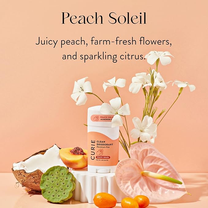 Curie Natural Deodorant for Women - Peach Soleil - Aluminum Free, Clean, Sustainable, Vegan, Paraben Free (3pk)