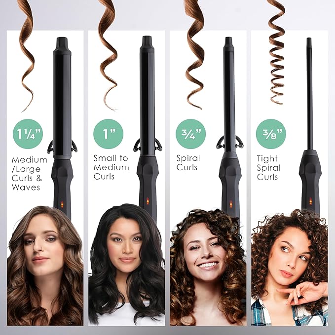 MINT Professional Clamp-Free Curling Wand 3/8 Inch for Long Hair | Extra Long Curl Wand 4-Heater Ionic Ceramic Tourmaline Barrel | Best Curling Wands | Adjustable 230-430°F | Worldwide Dual Voltage