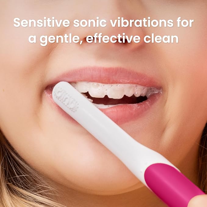 Quip Kids Electric Toothbrush, Battery-Powered Sonic, Wonder Pink, with Extra Brush Head and Travel Cover