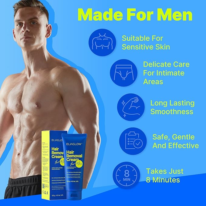 Hair Removal Cream for Men and Women: Sensitive Depilatory Cream for Intimate/Pubic Areas, Body, Legs, and Underarms, Easy & Painless, Gentle Formula for All Skin Type,120ml