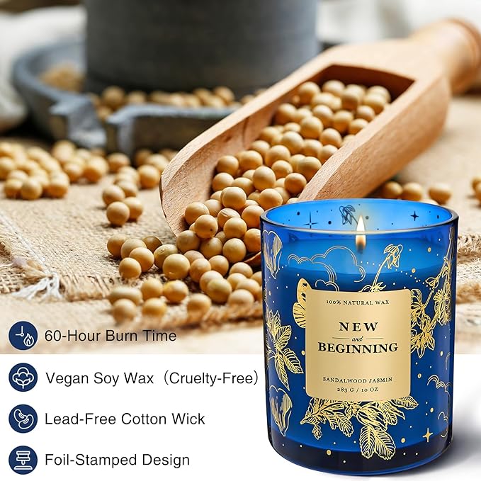 M&SENSE Holiday Scented Candle Gift for Women and Men - Sandal Wood Jasmin Scent, 10 oz Soy Wax, Birthday,Holiday, Christmas, New Year Gift