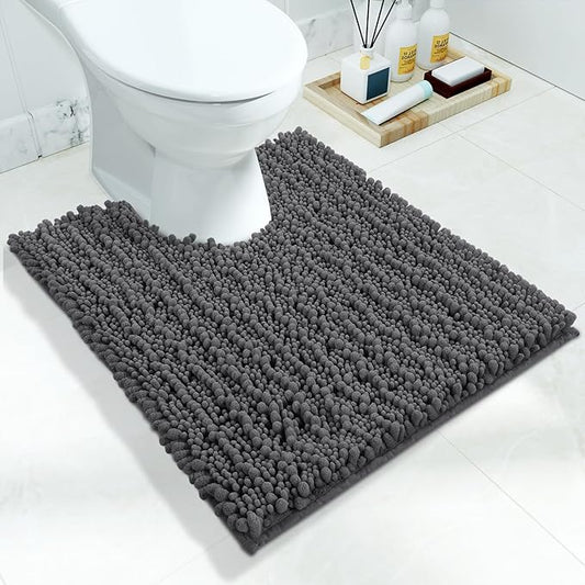 Yimobra Toilet Rug U Shaped Washable 24x20 Inch - Ultra Soft Absorbent Chenille Bath Rugs for Toilet, Quick Dry & Machine Washable, Non Slip Contour Bathroom Mat, Dark Gray