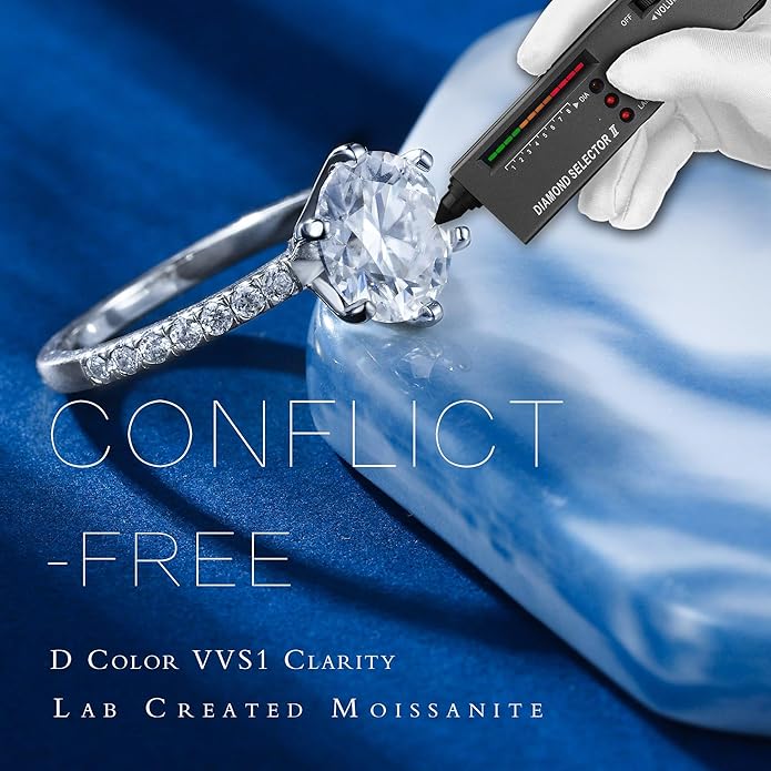 MOOSEA 3CT Moissanite Engagement Rings for Women, Brilliant D Color VVS1 Clarity Lab Created Rings S925 Sterling Silver 14K White Gold Vermeil 6 Claw Moissanite Ring for Women Jewelry Gifts