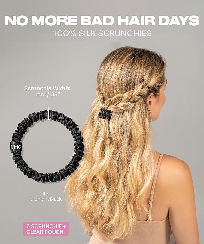 SUNDAYSILKS™ Luxurious Mulberry Silk Scrunchies for Women & Girls | No-Slip, Silky Hair Ties for Natural, Curly, Thin or Thick Hair | Gentle Hold for Ponytails & Sleep | Mini to Large Sizes [6 Pack]