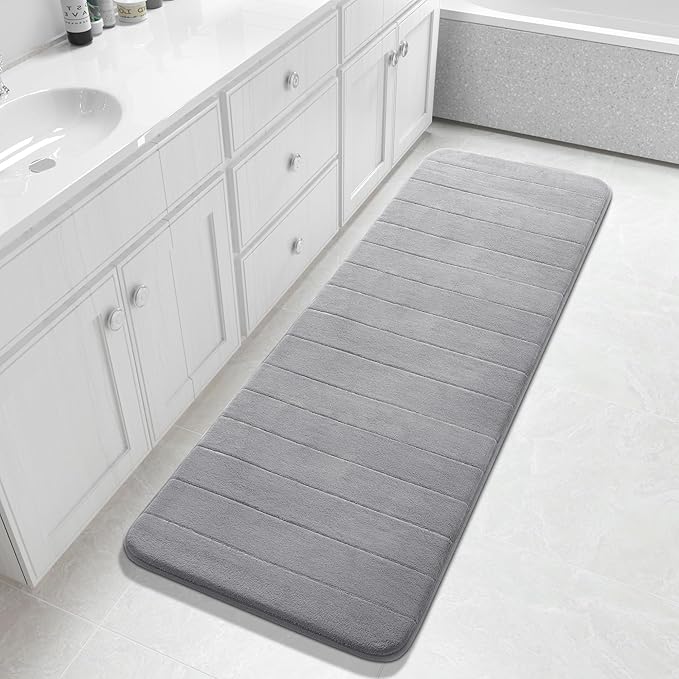 Yimobra Bathroom Runner 60"x24", Non Slip Memory Foam Bath Mat, Super Soft Water Absorbent Hallway Carpet, Machine Washable Rug for Vanity Tub Shower, Gray