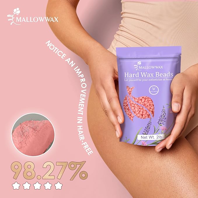 Hard Wax Beads for Hair Removal, 2LB – Premium Hair Removal Wax Refill for Sensitive Skin with Rose Formula, Ideal for Facial and Brazilian Areas